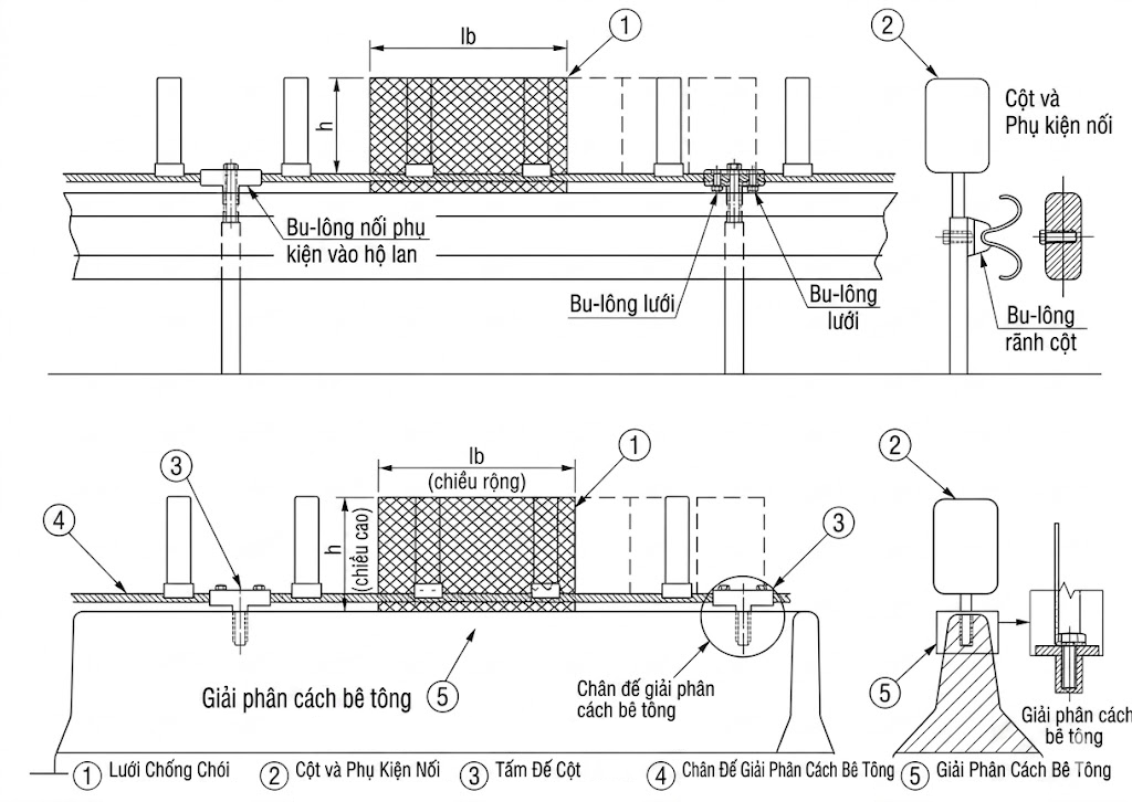 Sơ đồ lắp đặt gia công lưới chống chói