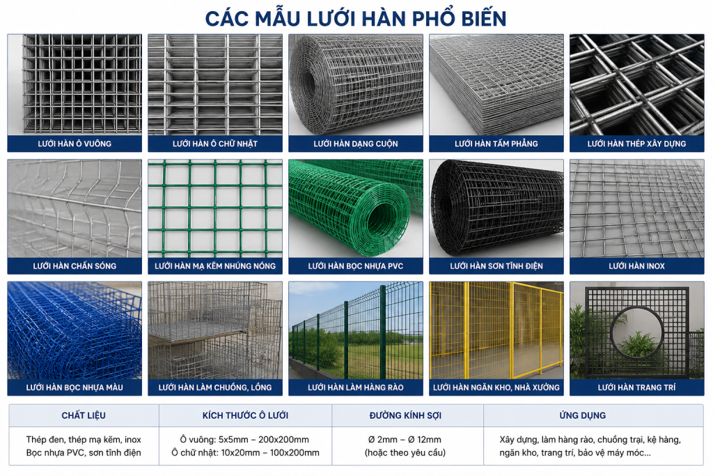 Các mẫu lưới hàn phổ biến