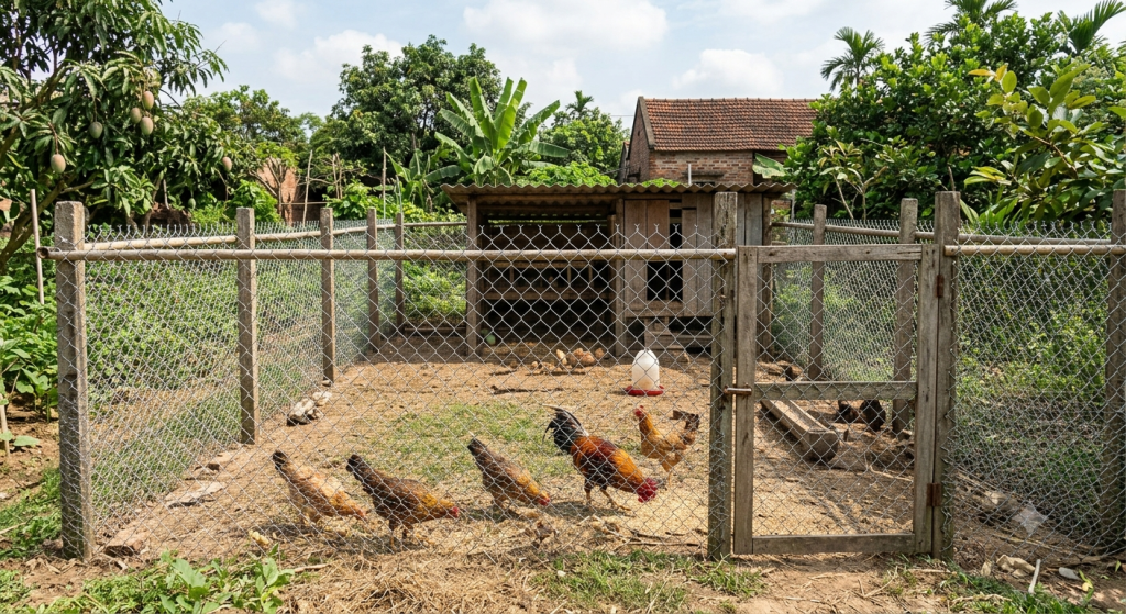 Hàng rào bằng lưới B40 trong chăn nuôi gà